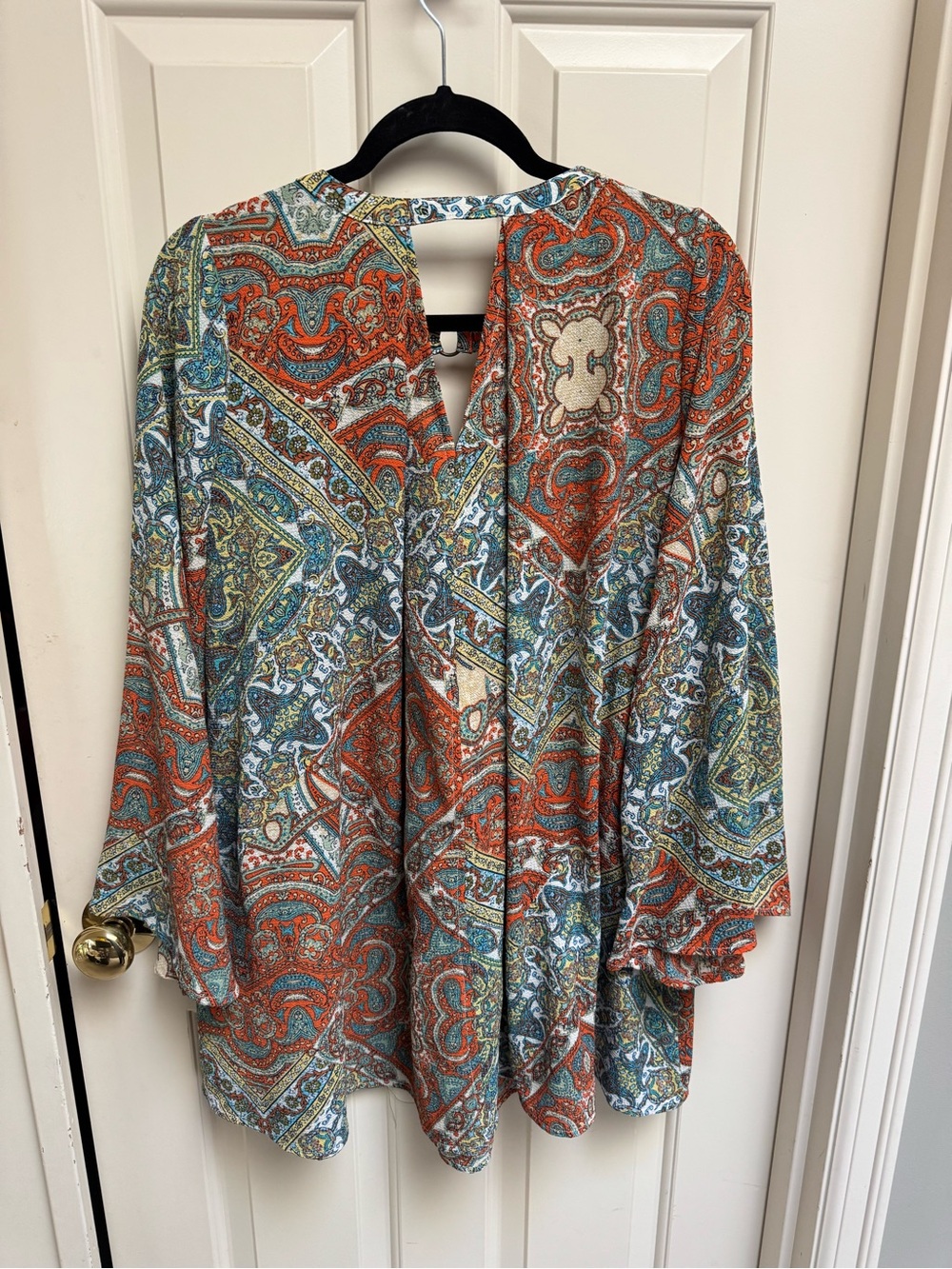 Umgee Paisley Keyhole Tunic Top Blue & Orange Small PTP 24” - Picture 7 of 7